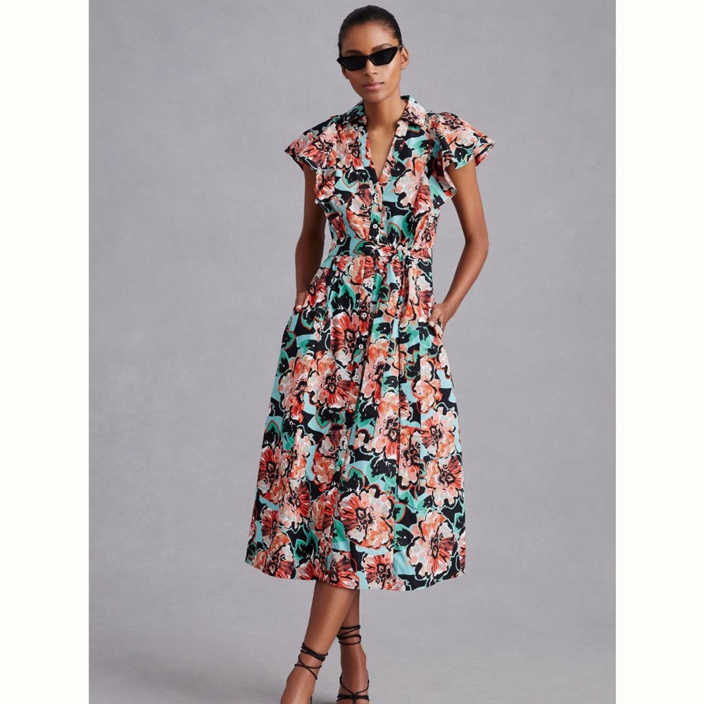 Maeve by Anthropologie. Flutter sleeve midi shirt dress.